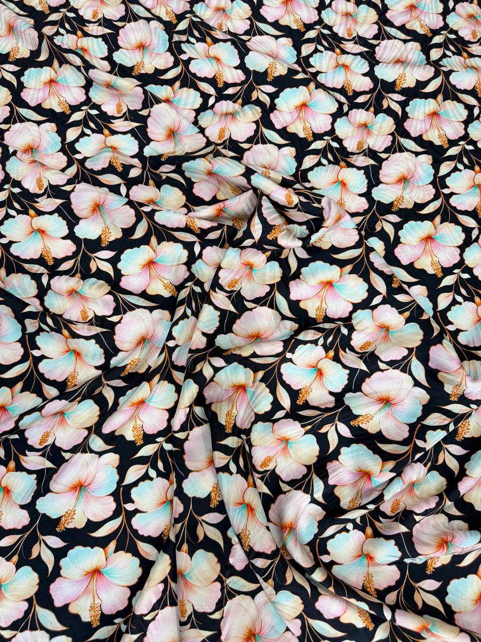 Black Blush Floral Bouquet — Silk Jacquard original fabric photograph. 