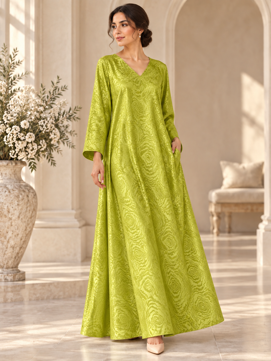 TG-254 fabric dress styling illustration. Fabric sold separately as a 3-metre piece.