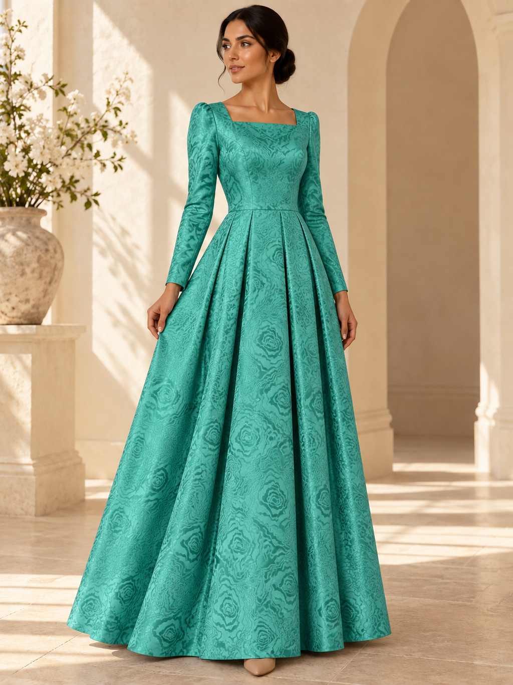TG-257 fabric dress styling illustration. Fabric sold separately as a 3-metre piece.