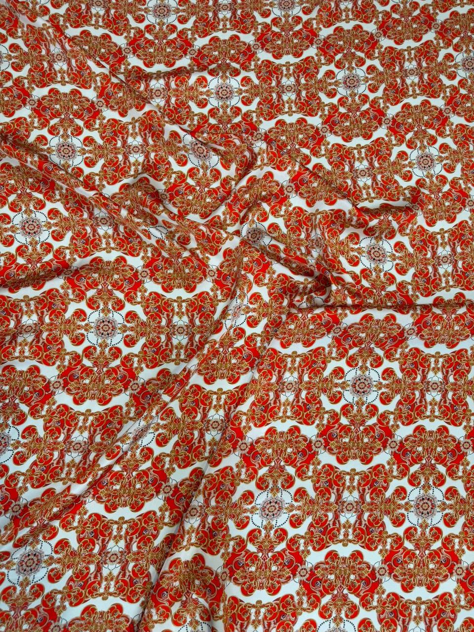 Rust Ornamental Lattice — Silk Satin original fabric photograph. 