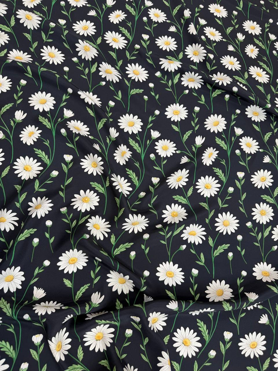 Midnight Daisy — Silk Satin original fabric photograph. 