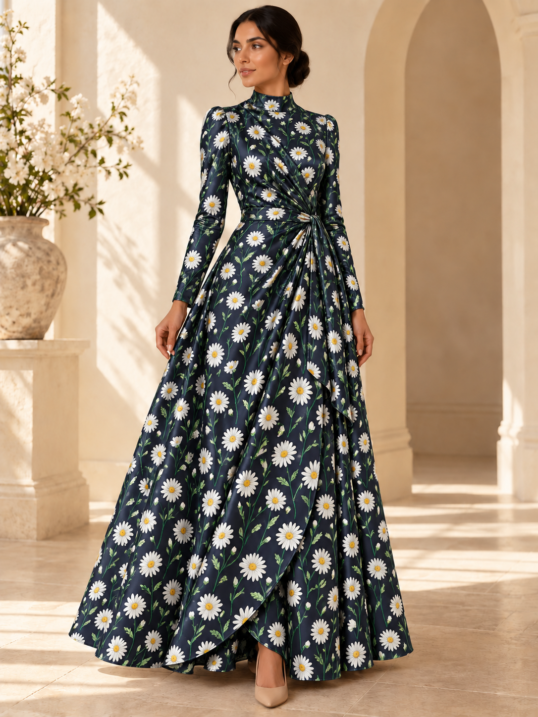 TG-263 — AI model styling illustration based on the original Silk Satin fabric; fabric sold separately, garment not included.