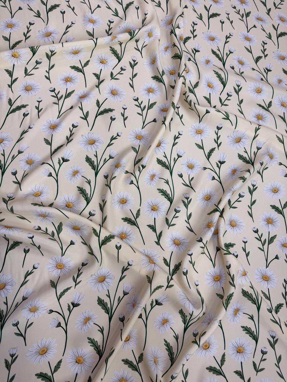 Pearl Botanical Sprig — Silk Satin original fabric photograph. 