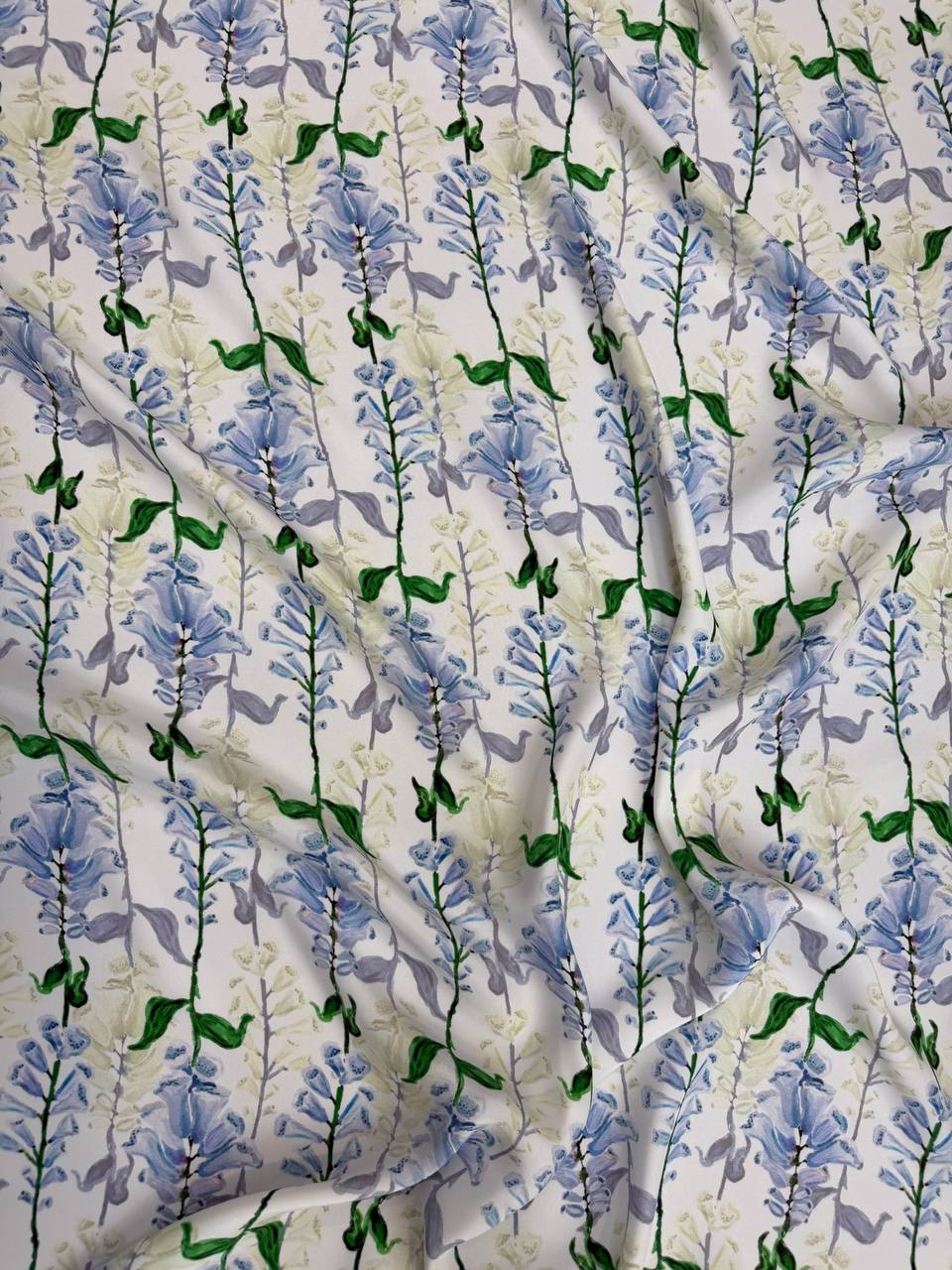 Blue Green Floral Stripe — Silk Satin original fabric photograph. 