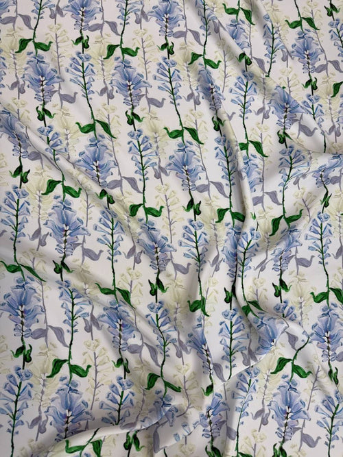 Blue Green Floral Stripe — Silk Satin original fabric photograph. 