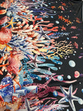 Midnight Coral Garden — Italian Silk Satin fabric, TG-268