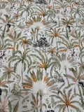 Ivory Olive Botanical — Italian Silk Satin fabric, TG-271