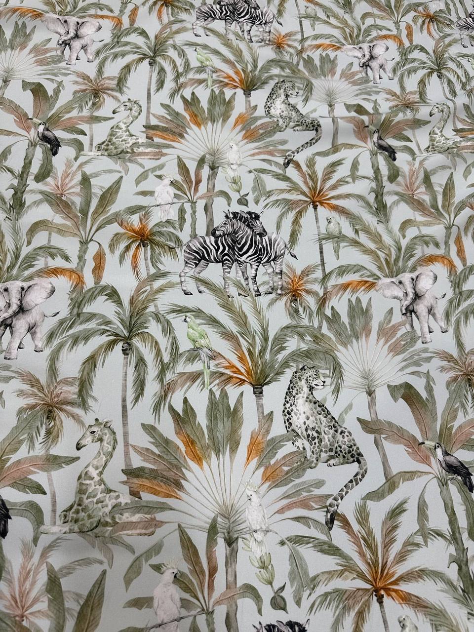 Ivory Olive Botanical — Italian Silk Satin fabric, TG-271