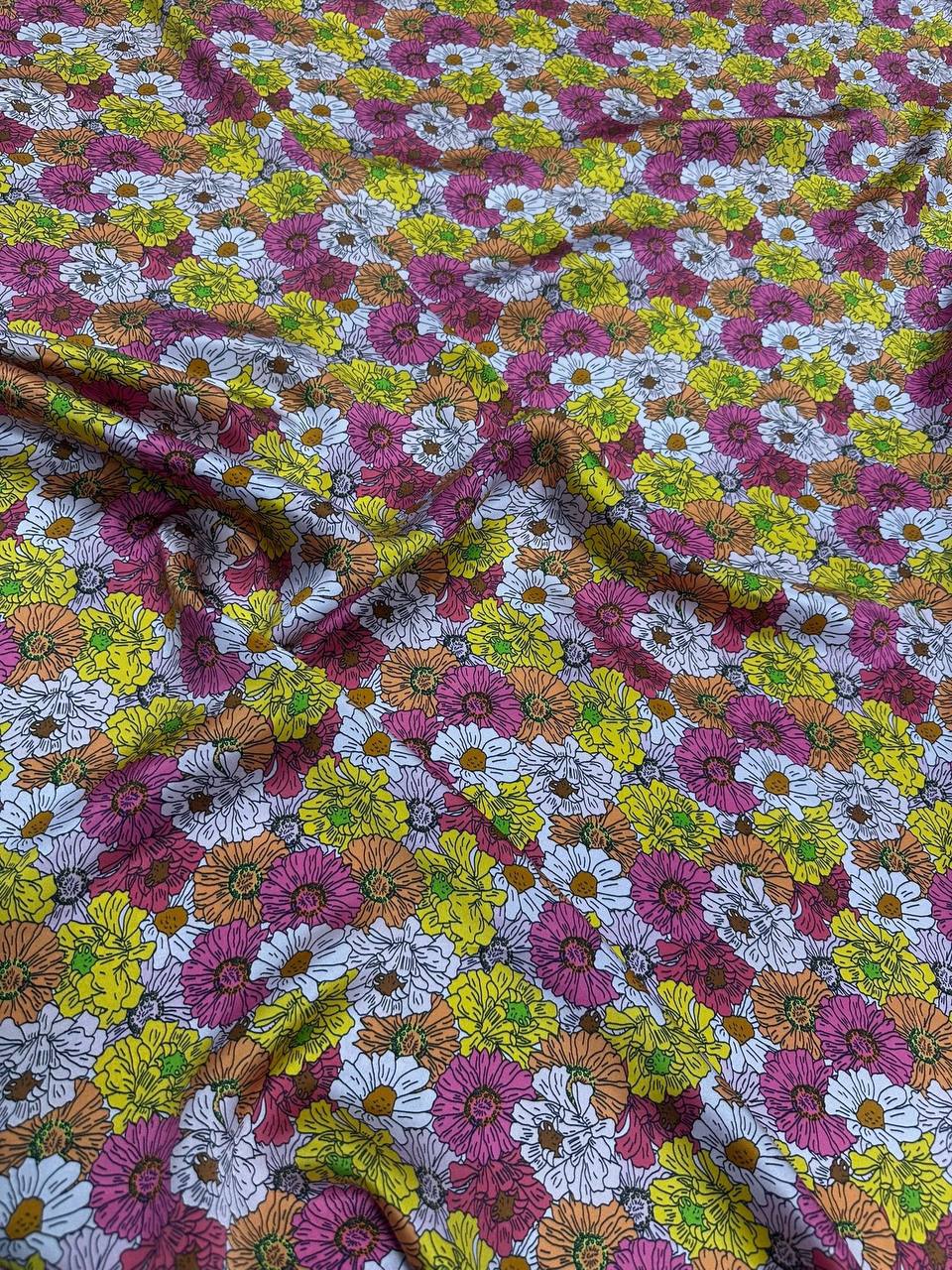 Lime Lilac Floral — Italian Silk Satin fabric, TG-272