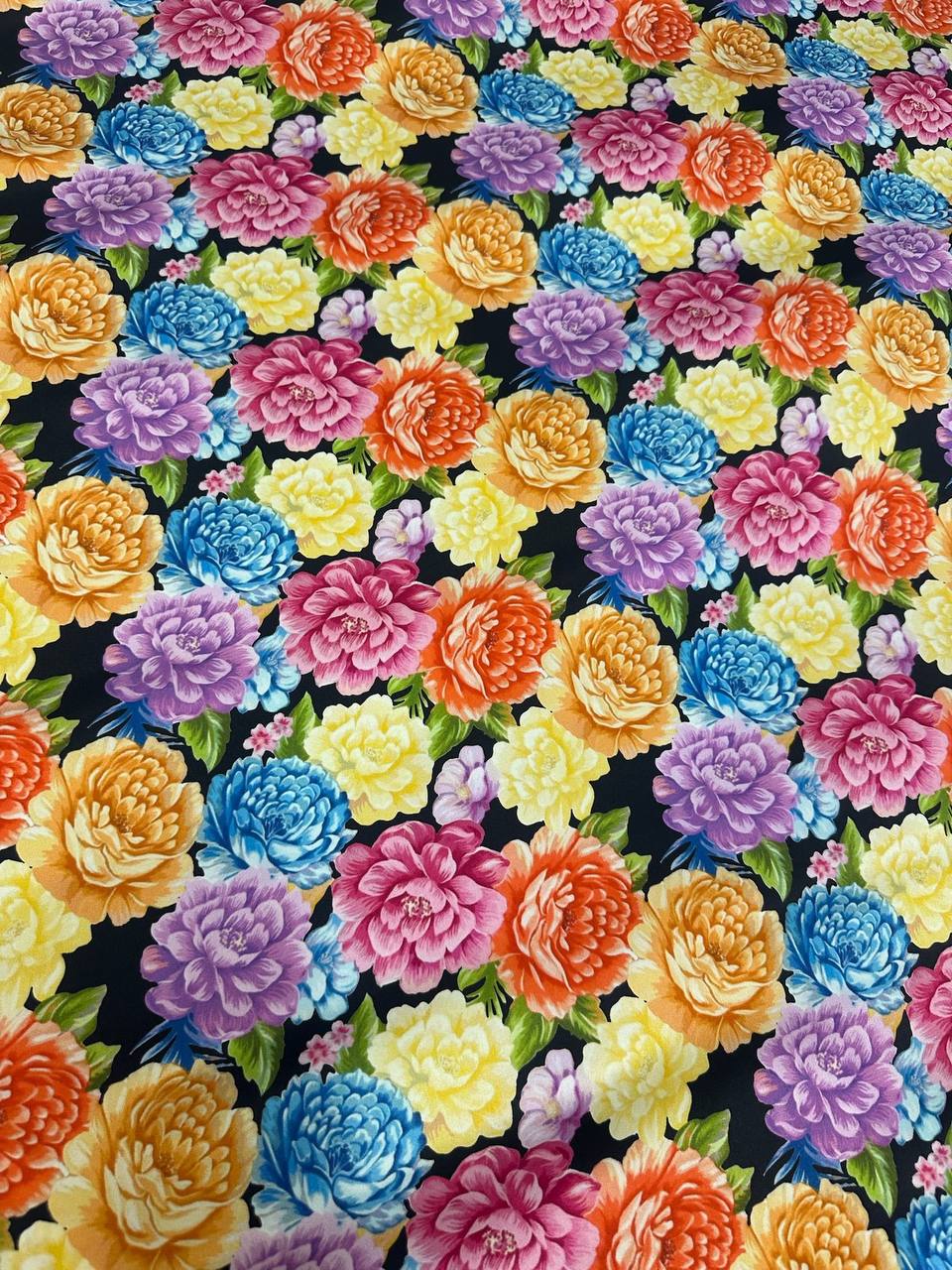 Midnight Colour Bloom — Italian Silk Satin fabric, TG-273