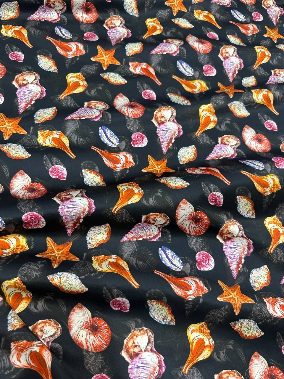 Midnight Petal Mosaic — Italian Silk Satin fabric, TG-274
