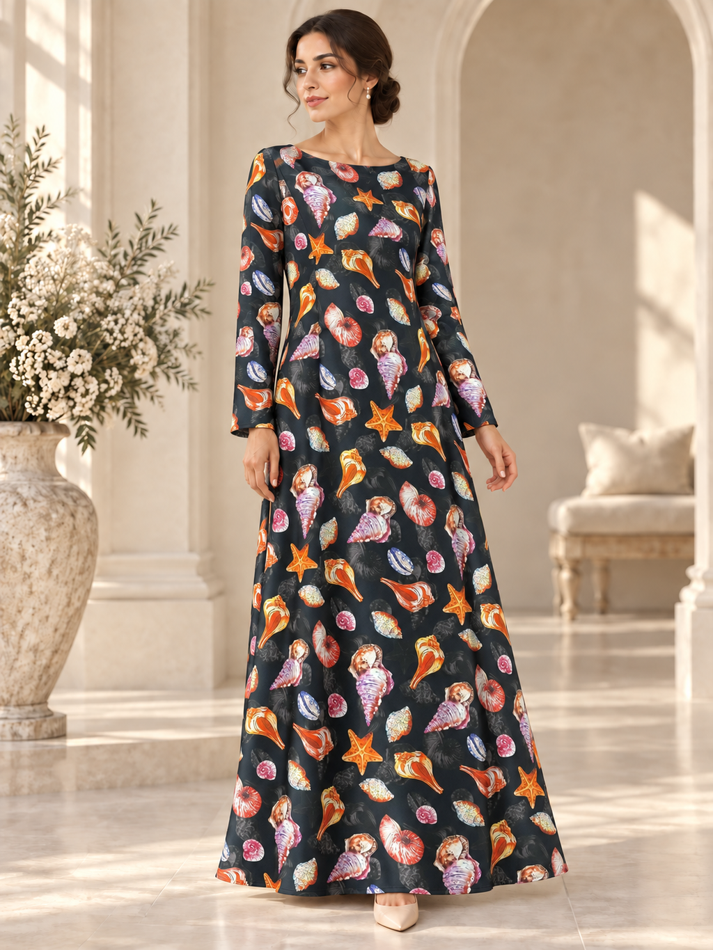 TG-274 — AI model styling illustration based on the original Silk Satin fabric; fabric sold separately, garment not included.
