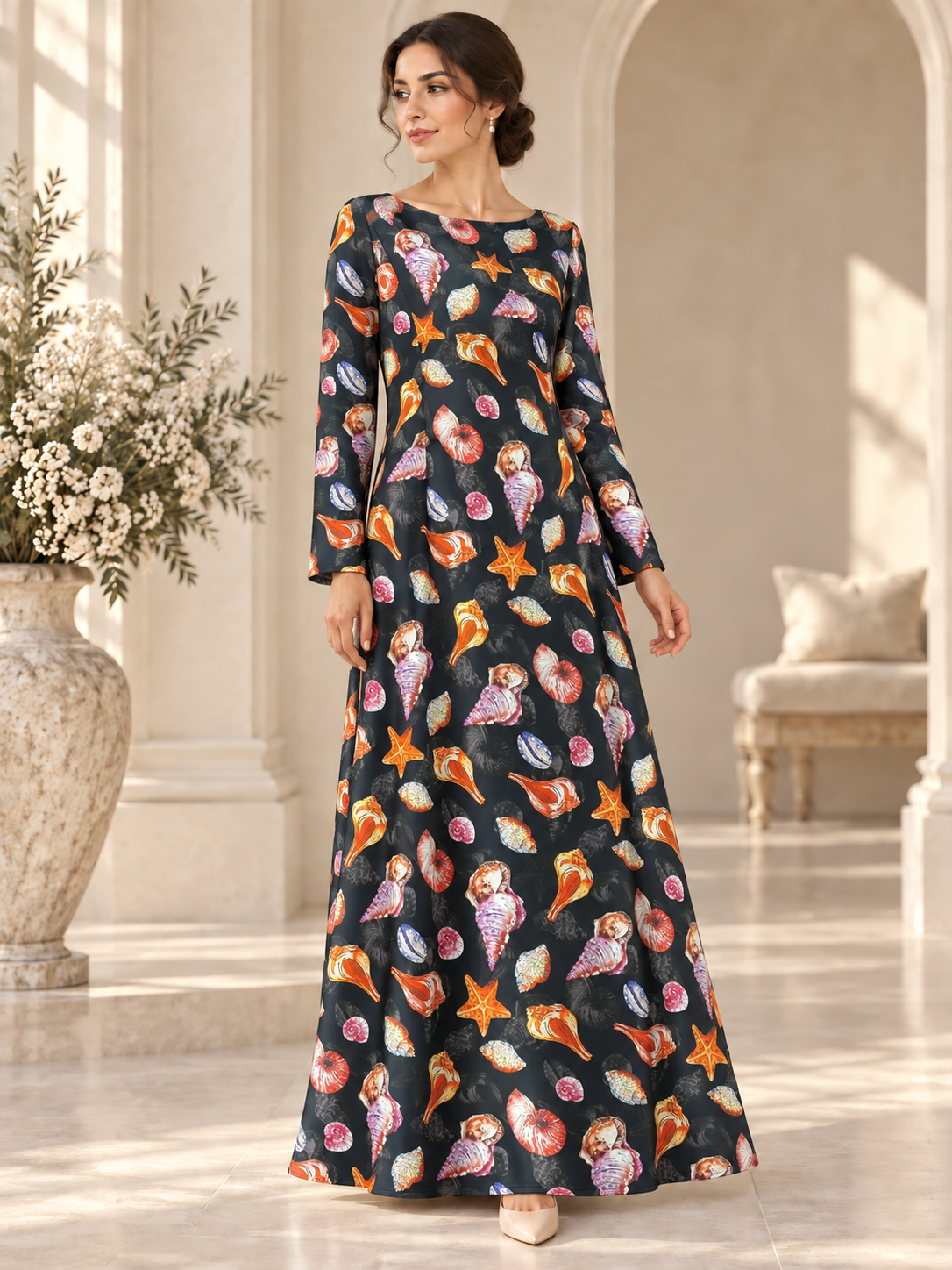 TG-274 — AI model styling illustration based on the original Silk Satin fabric; fabric sold separately, garment not included.