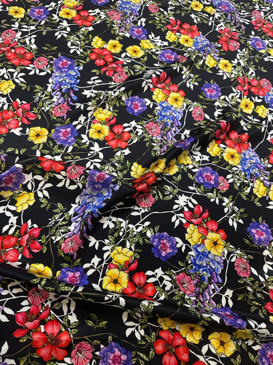 Midnight Floral Bouquet — Italian Silk Satin fabric, TG-275