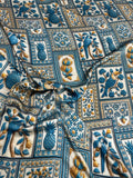 Teal Golden Ornament — Italian Silk Satin fabric, TG-277