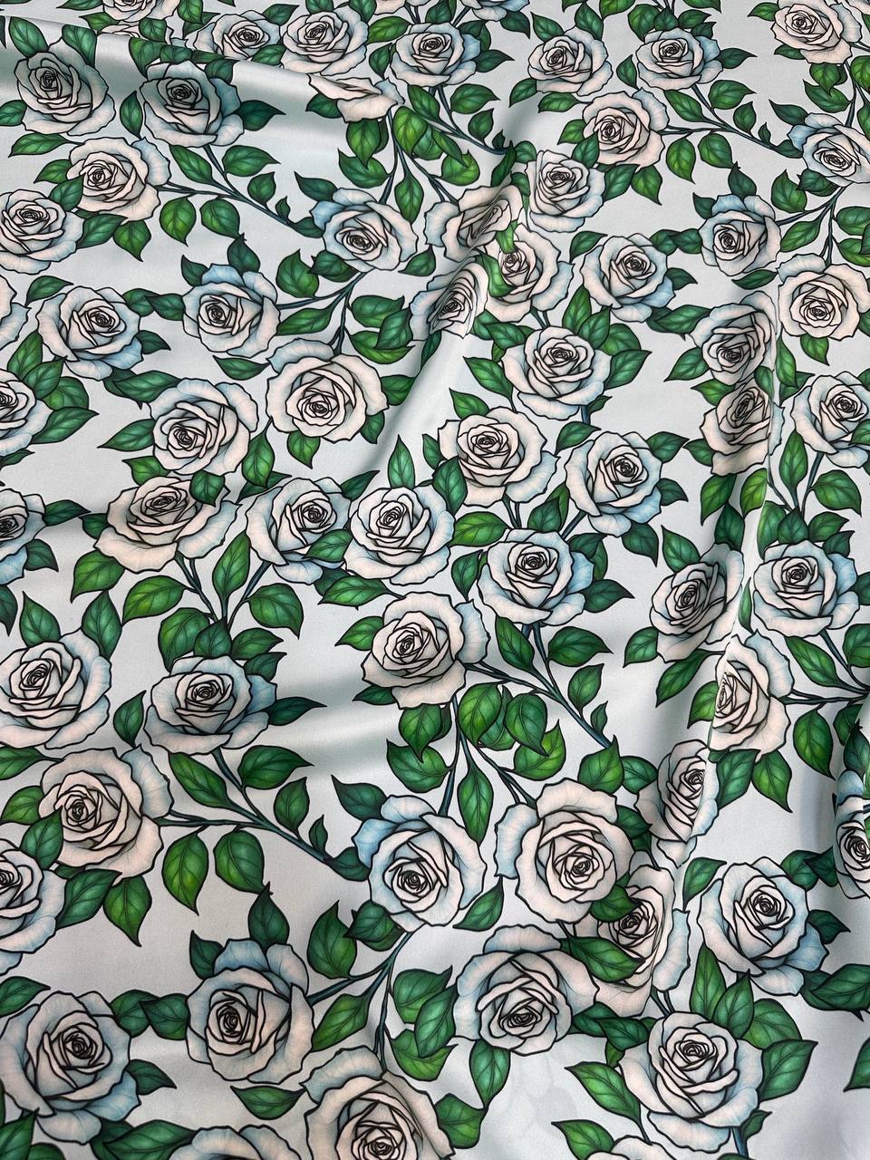 Ivory Rose Garden — Italian Silk Satin fabric, TG-279