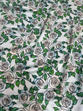 Ivory Rose Garden — Italian Silk Satin fabric, TG-279