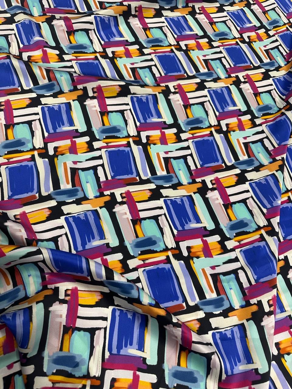 Colour Block Mosaic — Italian Silk Satin fabric, TG-280