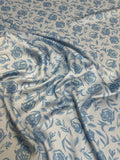 Pearl Blue Botanical — Italian Silk Satin fabric, TG-286