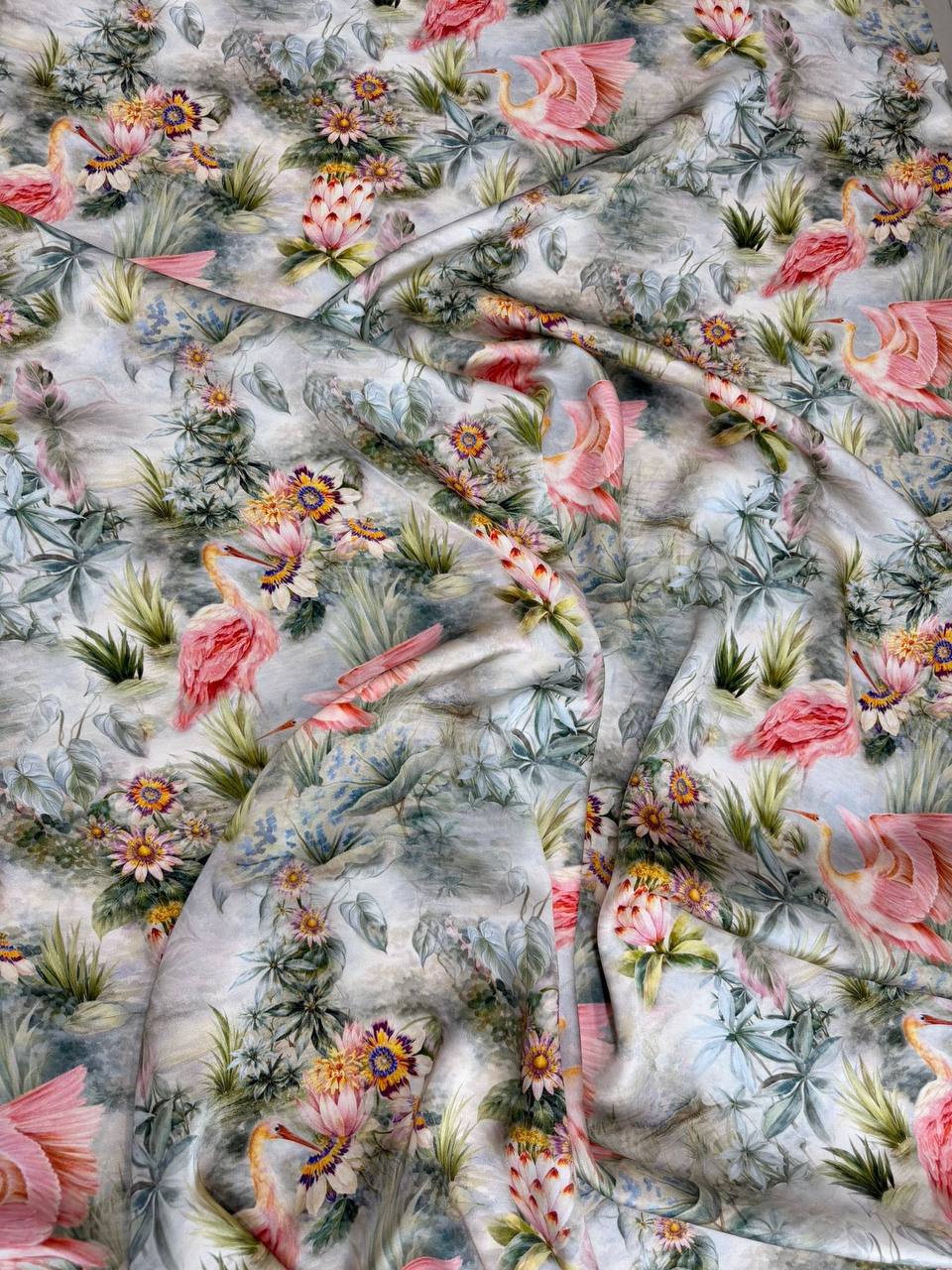 Sage Pink Botanical — Italian Silk Satin fabric, TG-287