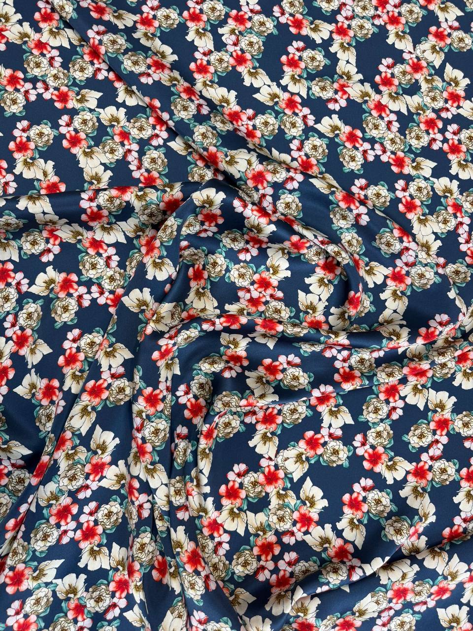 Navy Petite Floral — Italian Silk Satin fabric, TG-289