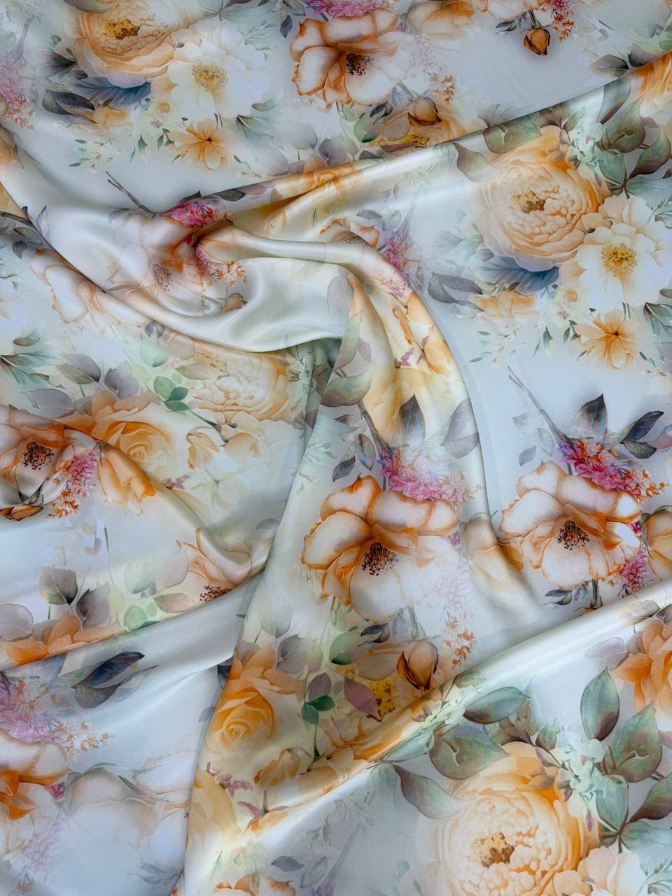 Ice Blue Orange Blossom — Italian Silk Satin fabric, TG-290