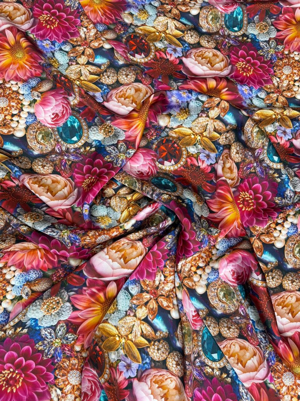 Jewel Ornamental Paisley — Italian Silk Satin fabric, TG-292