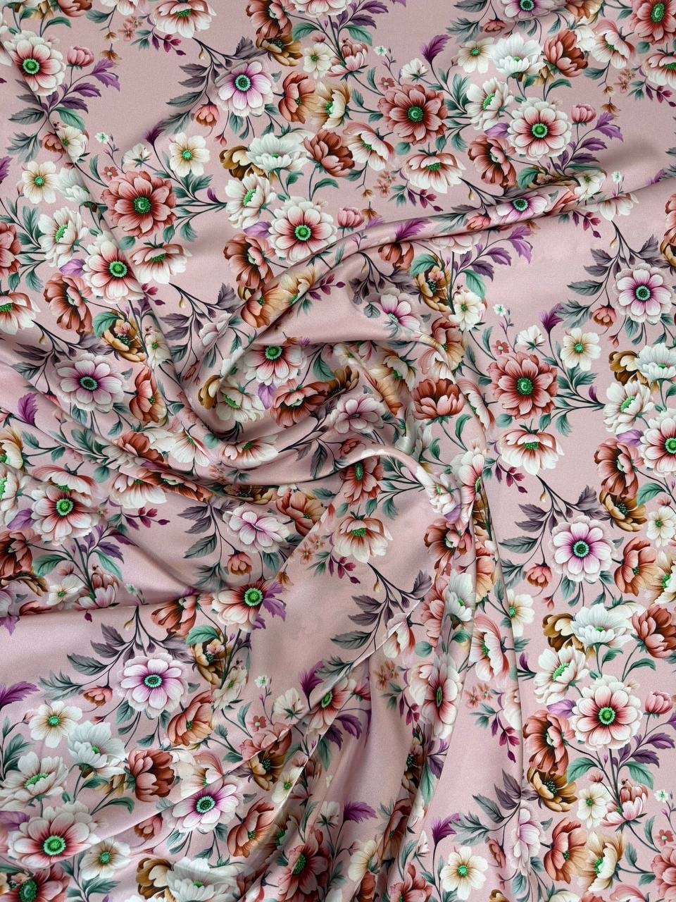 Blush Flower Branch — Italian Silk Satin fabric, TG-293