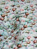 Mint Pastel Blossom — Italian Silk Satin fabric, TG-295