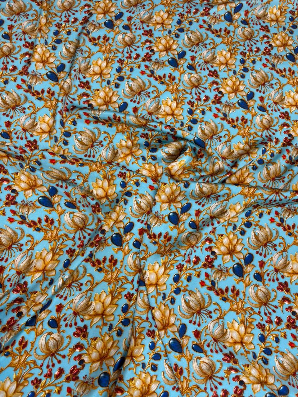 Turquoise Rust Scatter — Italian Silk Satin fabric, TG-297