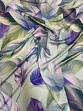 Sage Violet Leaf — Italian Silk Satin fabric, TG-298