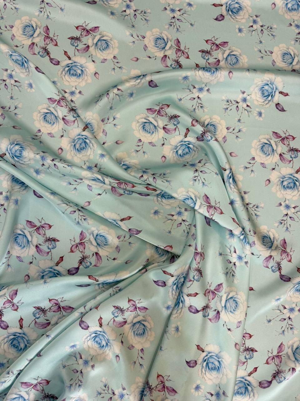 Mint Petite Floral — Italian Silk Satin fabric, TG-299