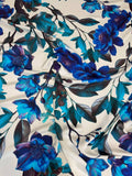 Cobalt Teal Floral — Italian Silk Satin fabric, TG-300