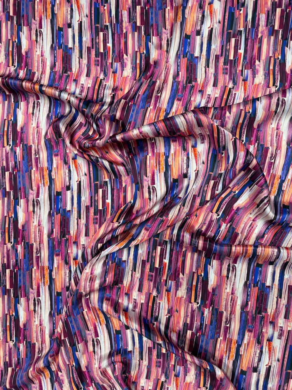 Pink Navy Abstract Stripe — Italian Silk Satin fabric, TG-301