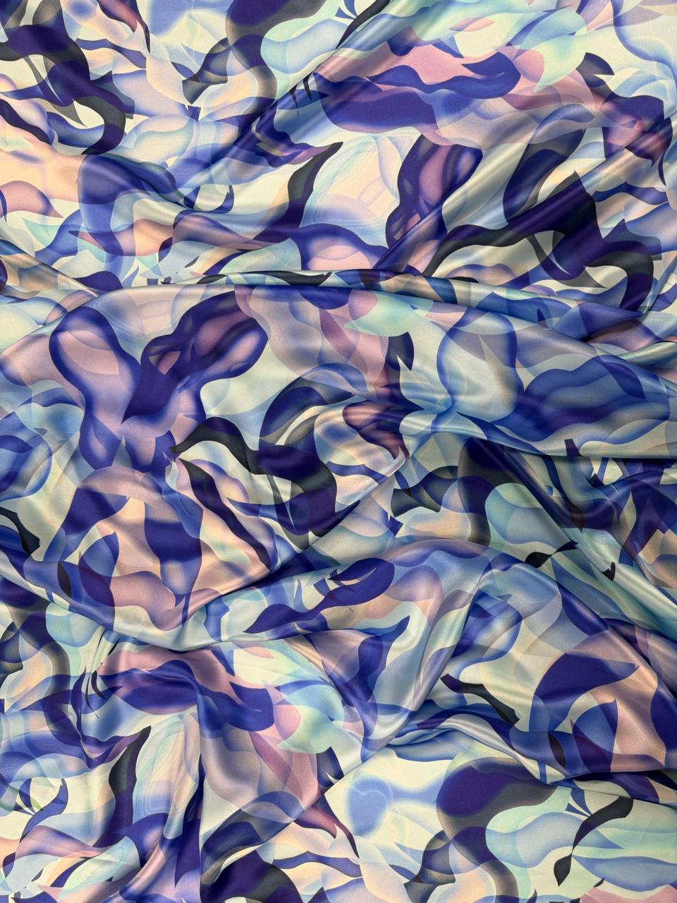 Pearl Cobalt Leaf — Italian Silk Satin fabric, TG-303