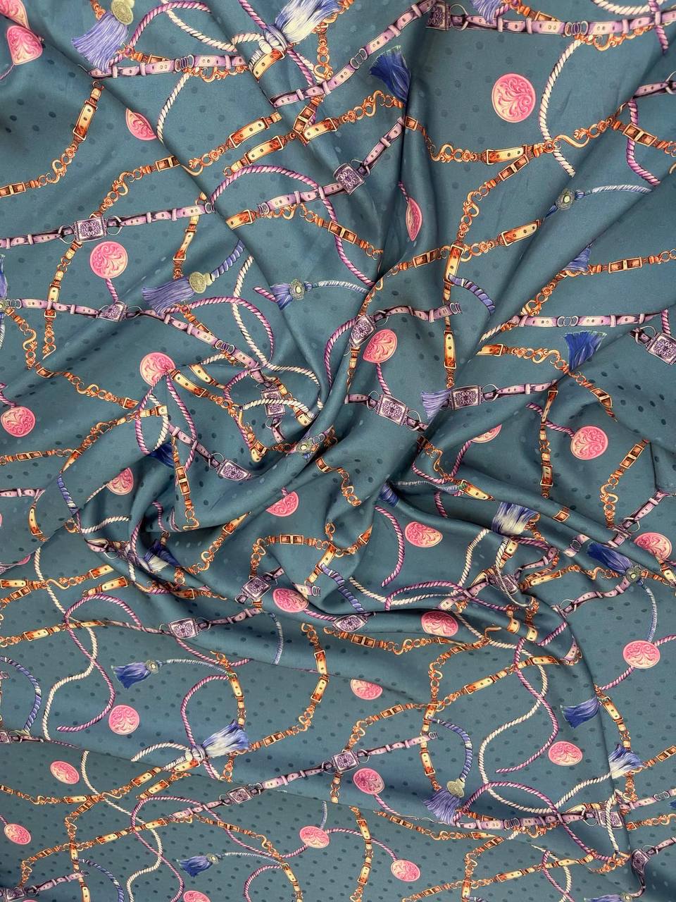 Dusty Teal Pink Chain — Italian Silk Satin fabric, TG-304
