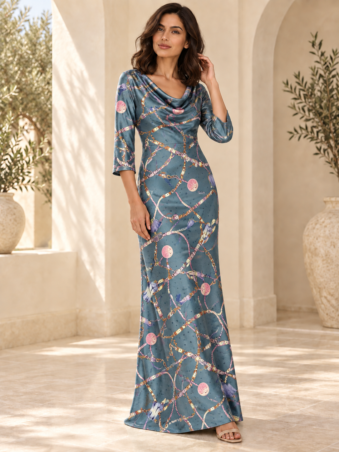 TG-304 — AI model styling illustration based on the original Silk Satin fabric; fabric sold separately, garment not included.