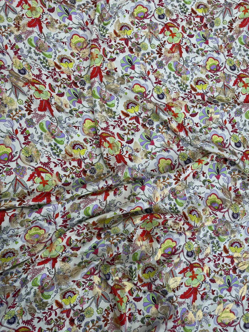 Olive Rose Floral Scatter — Italian Silk Jacquard Lurex fabric, TG-306