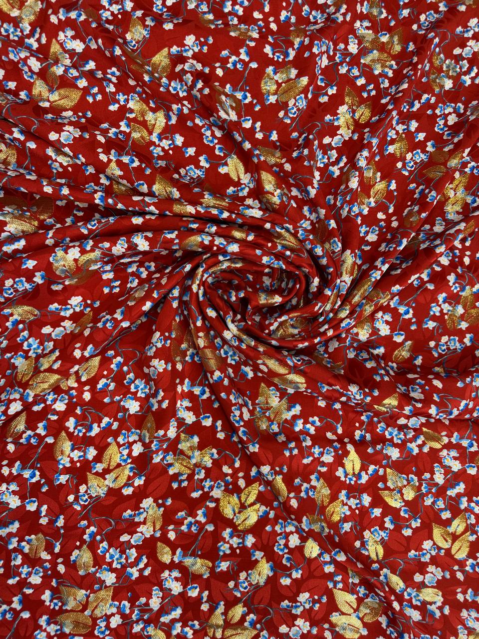 Scarlet Gold Floral Scatter — Italian Silk Jacquard Lurex fabric, TG-310