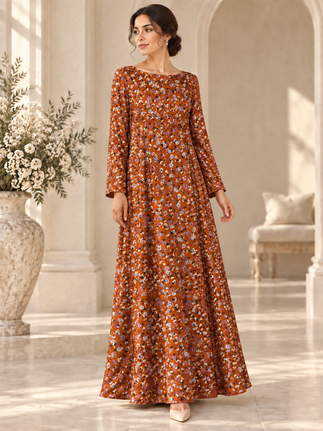 TG-312 — AI model styling illustration based on the original Silk Jacquard Lurex fabric; fabric sold separately, garment not included.