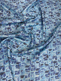 Ice Blue Graphic Mosaic — Italian Silk Jacquard Lurex fabric, TG-313