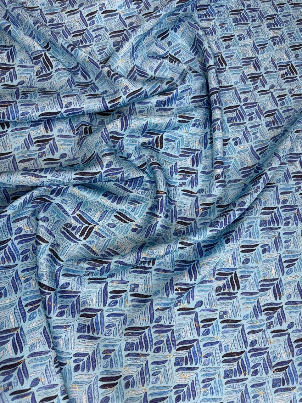 Ice Blue Graphic Mosaic — Italian Silk Jacquard Lurex fabric, TG-313