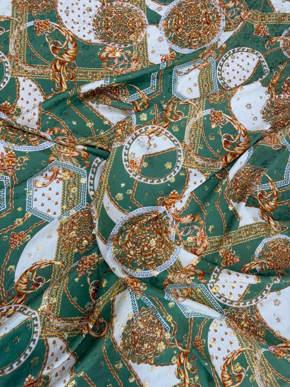 Green Gold Equestrian — Italian Silk Jacquard Lurex fabric, TG-314