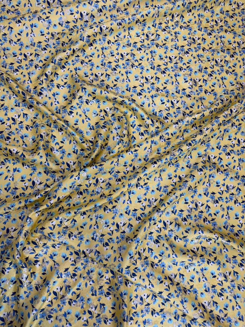 Ivory Yellow Mini Floral — Italian Silk Jacquard Lurex fabric, TG-317