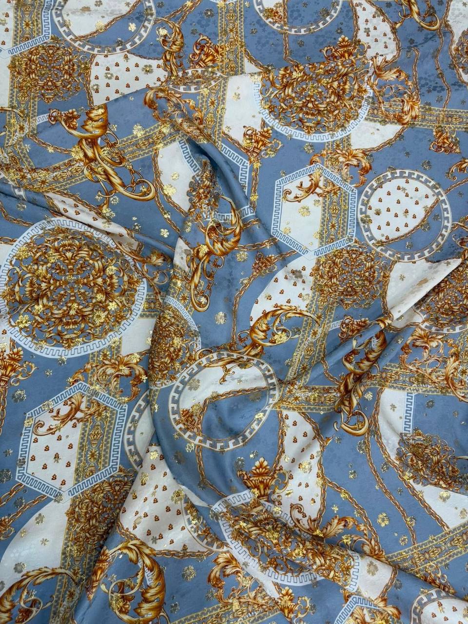 Blue Gold Equestrian — Italian Silk Jacquard Lurex fabric, TG-318