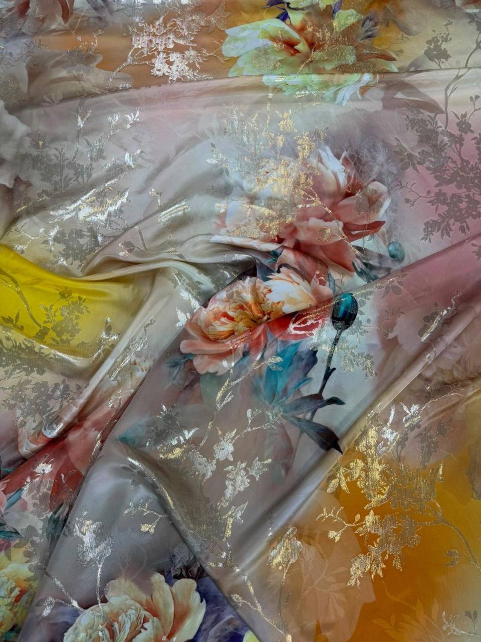 Pearl Rose Painterly Bouquet — Italian Silk Jacquard Lurex fabric, TG-319