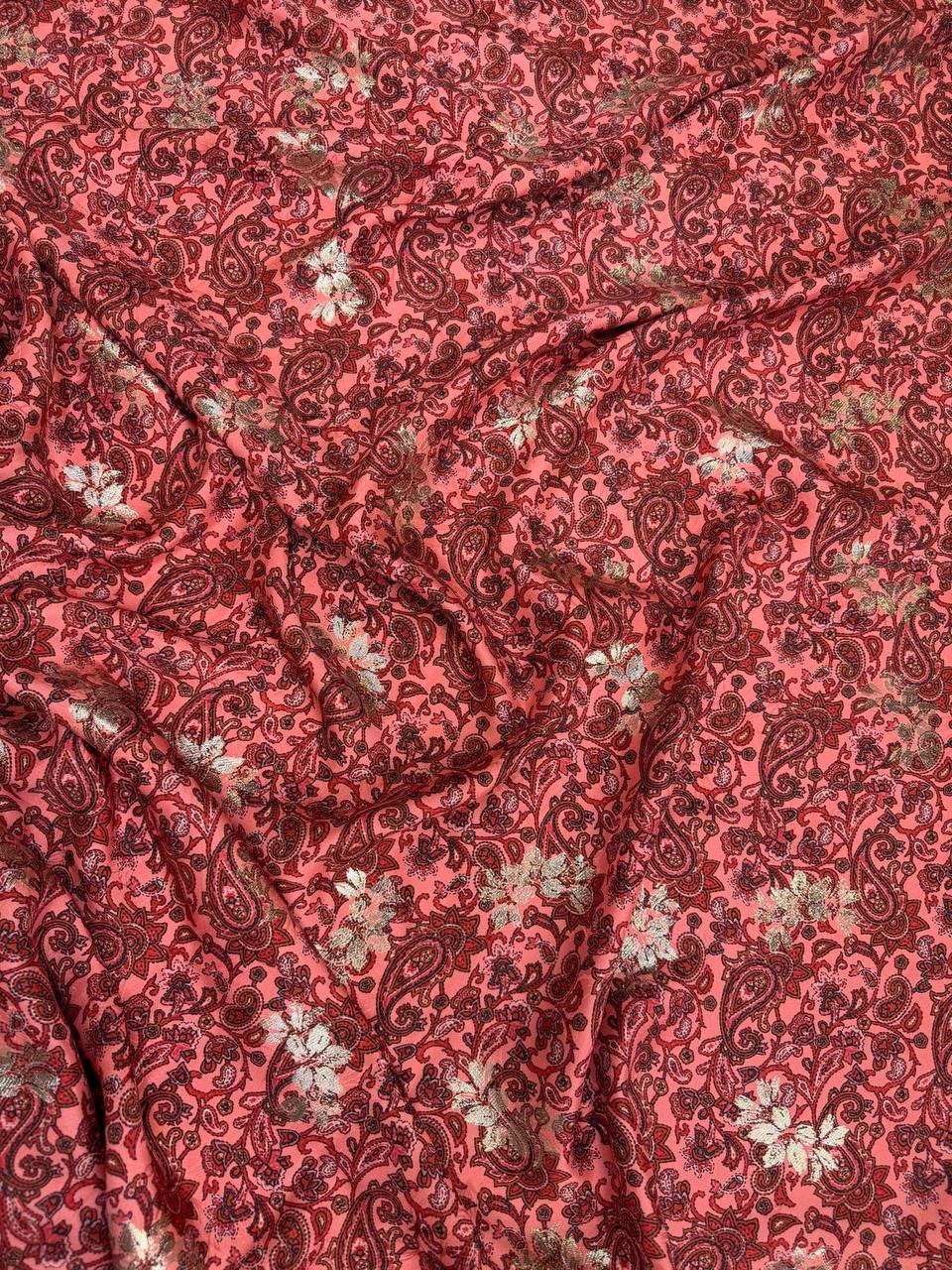 Coral Tonal Floral — Italian Silk Jacquard Lurex fabric, TG-322