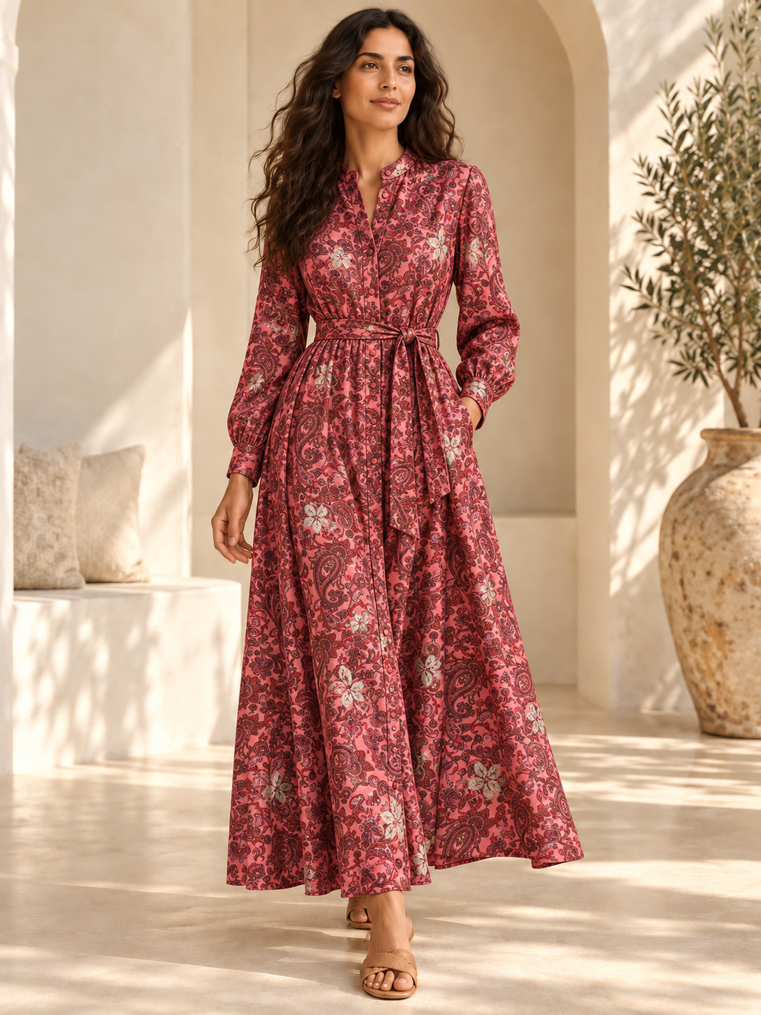 TG-322 — AI model styling illustration based on the original Silk Jacquard Lurex fabric; fabric sold separately, garment not included.