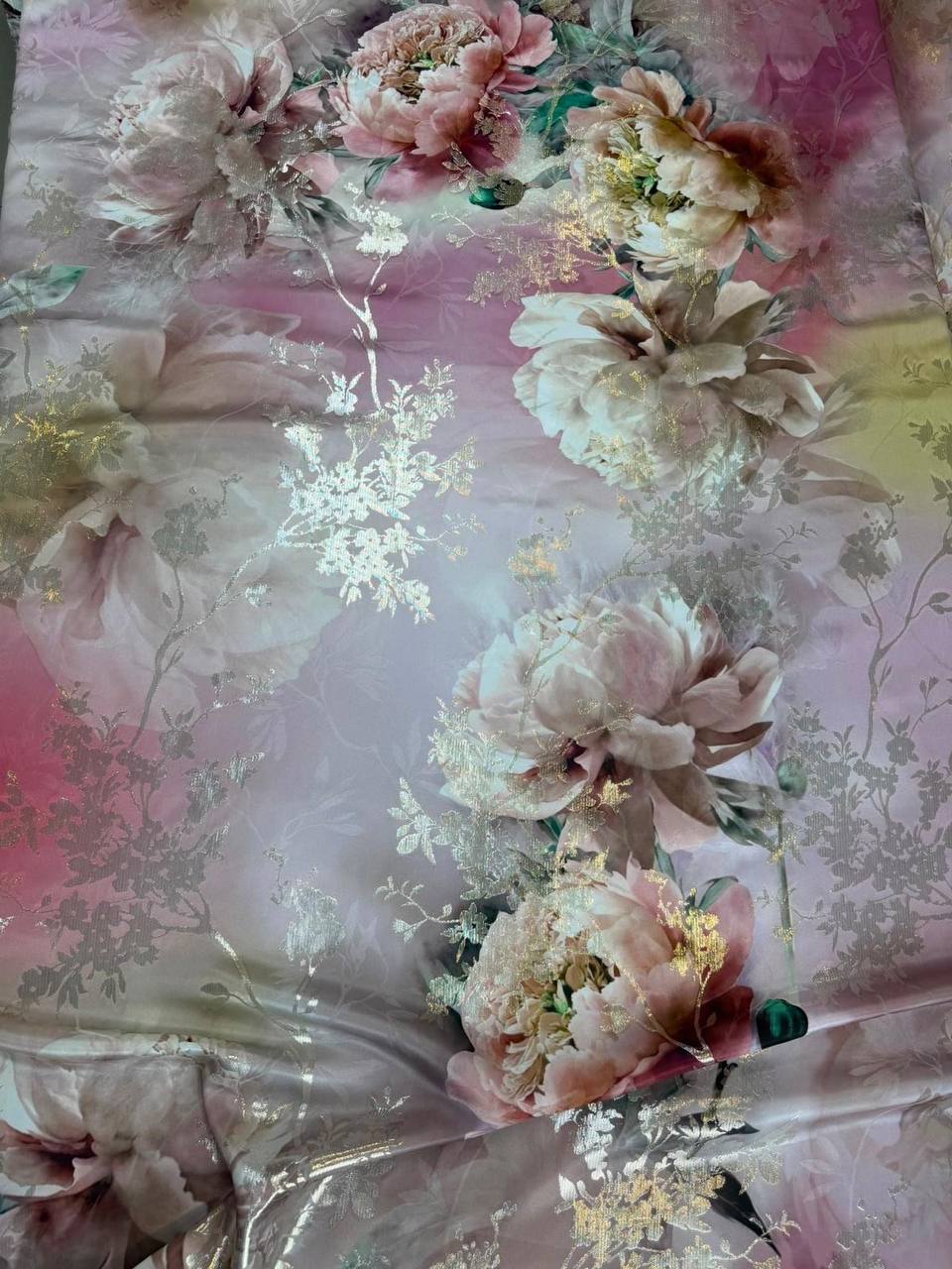 Grey Blush Rose Bouquet — Italian Silk Jacquard Lurex fabric, TG-325