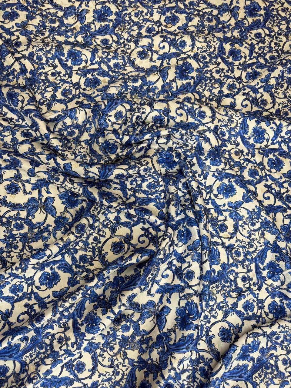 Midnight Silver Mini Floral — Italian Silk Jacquard Lurex fabric, TG-326